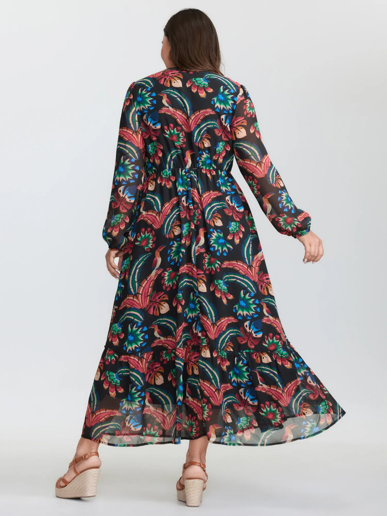 Bright Tropical Floral Print Drawstring Maxi Dress sold by Bloomchic product image thumbnail 5