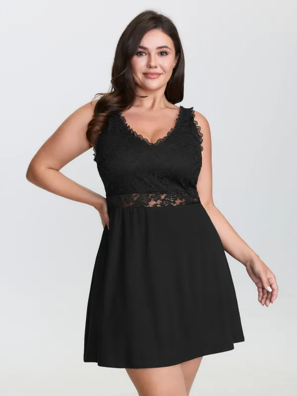 Lace Trim Semi-Sheer Waist Sleep Dress sold by Bloomchic