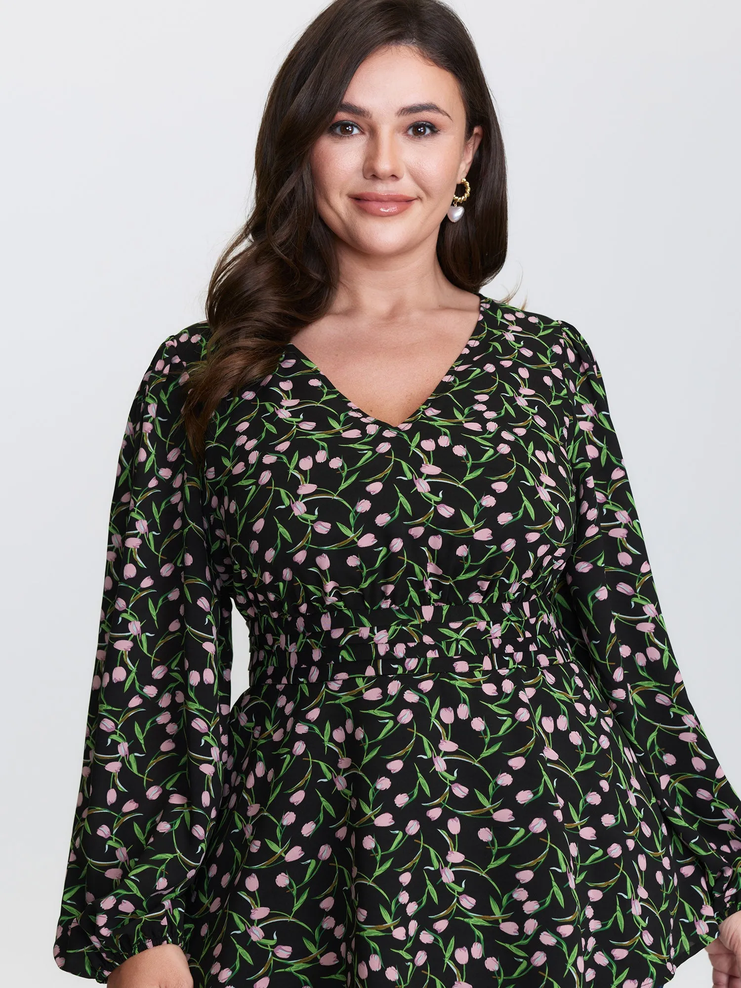 Tulip Print Cinched Flared Blouse sold by Bloomchic product image thumbnail 2