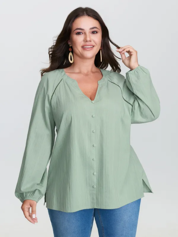 Pure Cotton Webbing Cut-Out Blouse made by Bloomchic