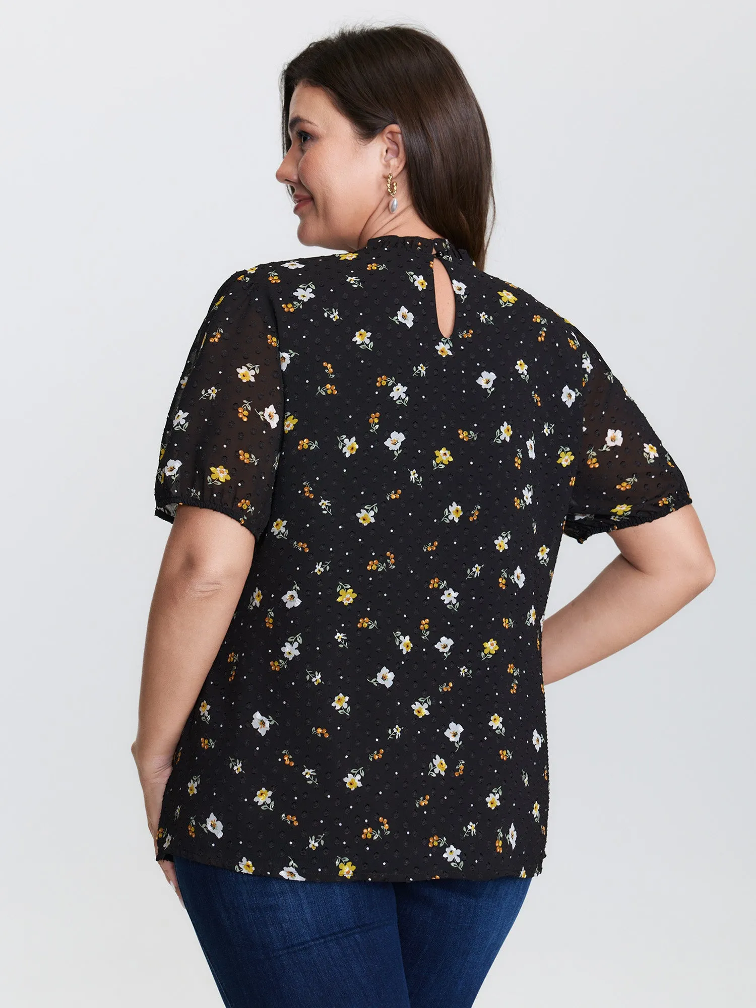 Chiffon Lace Trim Mock Neck Blouse sold by Bloomchic product image thumbnail 4