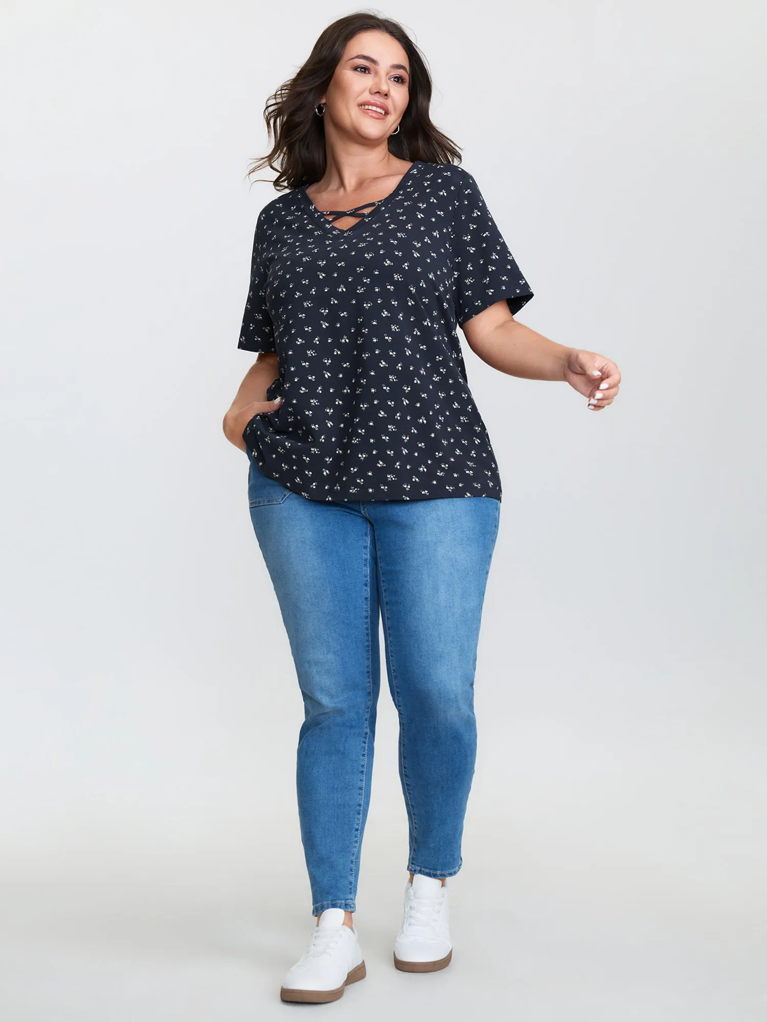 Cotton Spring Things Neckline Cut-Out T-Shirt sold by Bloomchic product image thumbnail 2