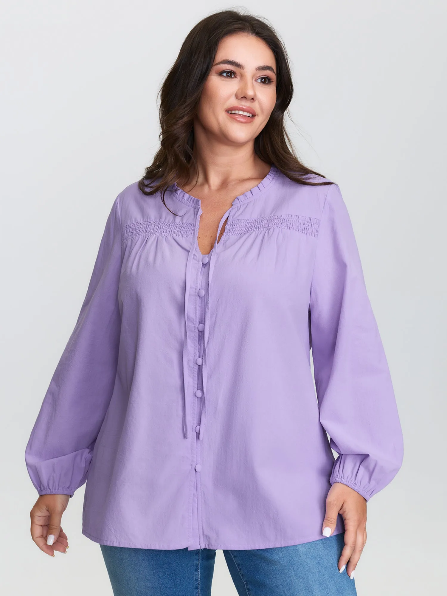 Pure Cotton Shirred Button Down Shirt sold by Bloomchic