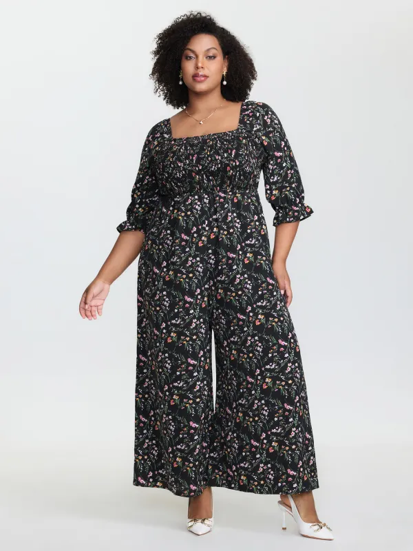 Floral Shirred Waist-Defining Jumpsuit sold by Bloomchic