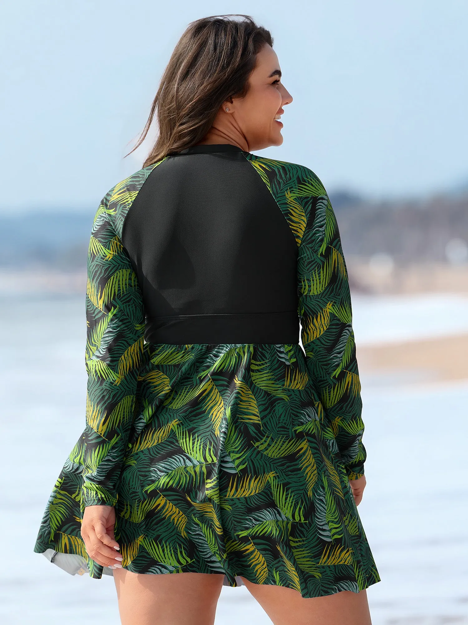 Tropical Plant Colorblock Pocket Swim Dress sold by Bloomchic product image thumbnail 5