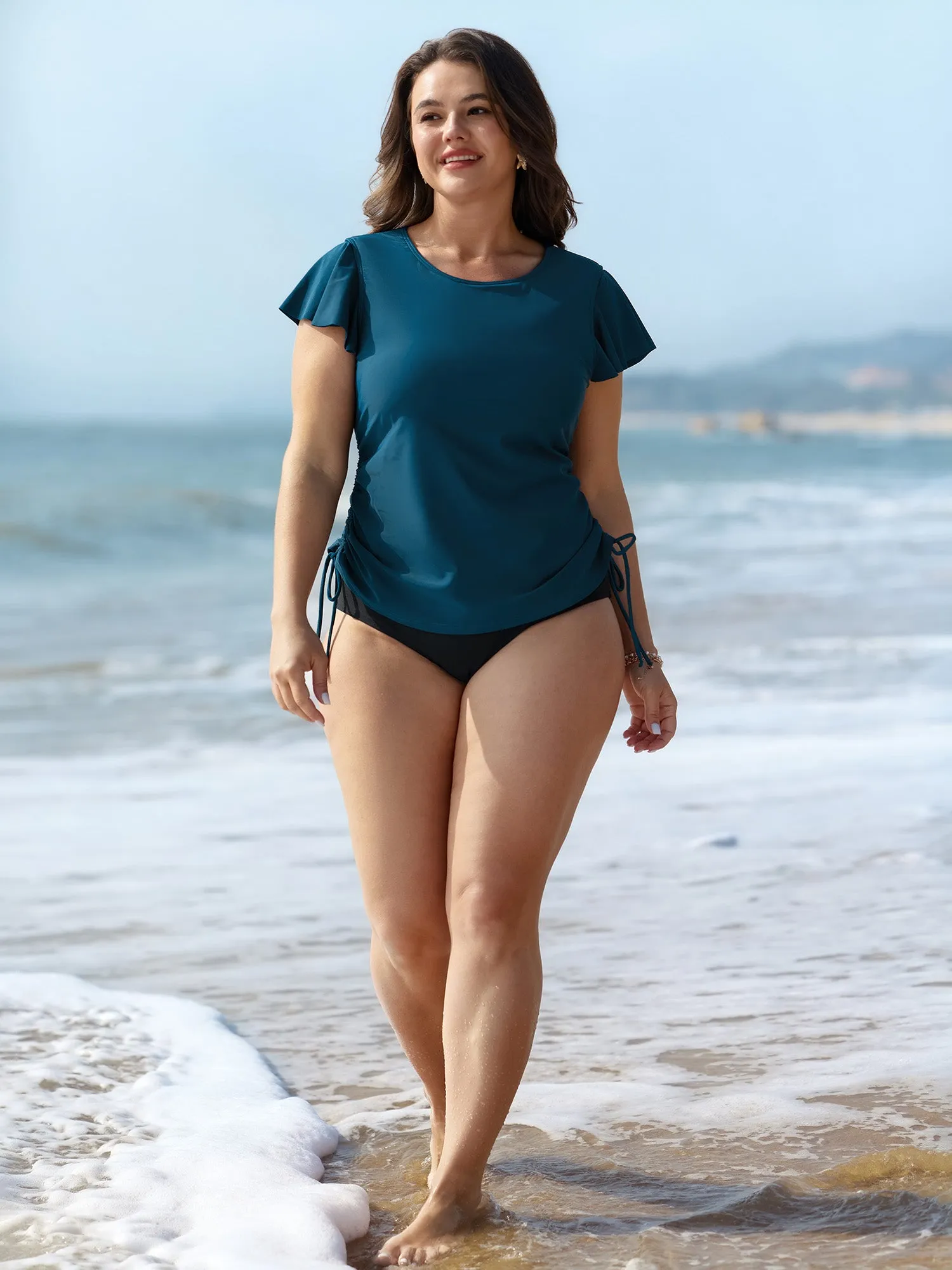 Adjustable Side Drawstring Flutter Sleeve Swim Top sold by Bloomchic product image thumbnail 3