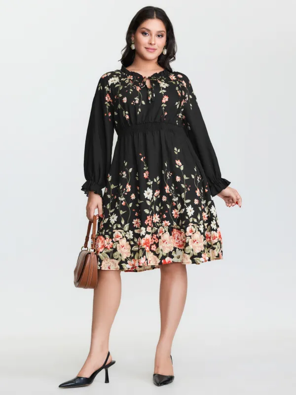 Floral Shirred Waist Neck-Tie Midi Dress sold by Bloomchic