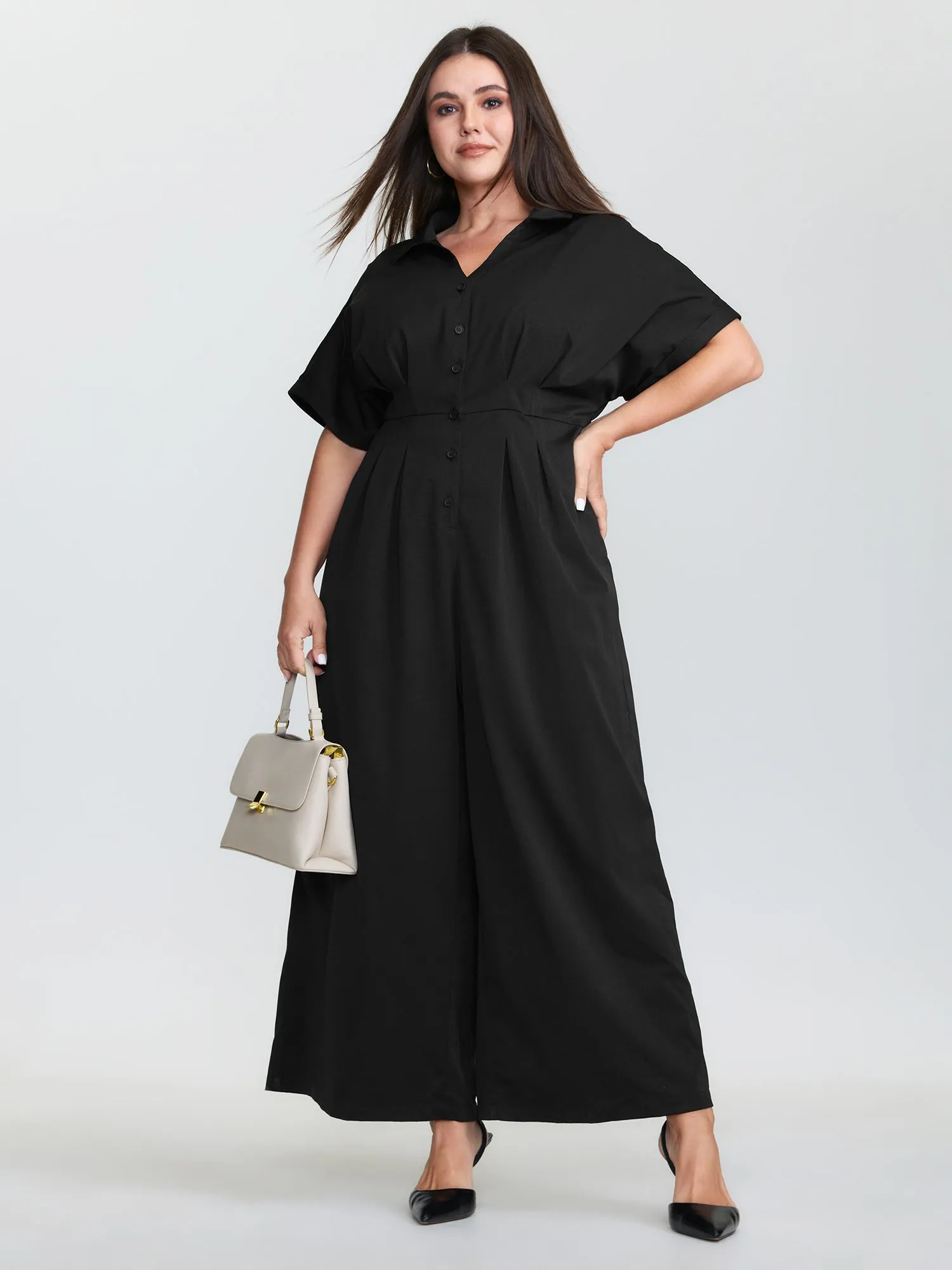 Pleated Waistband Button Detail Pocket Jumpsuit sold by Bloomchic product image thumbnail 3