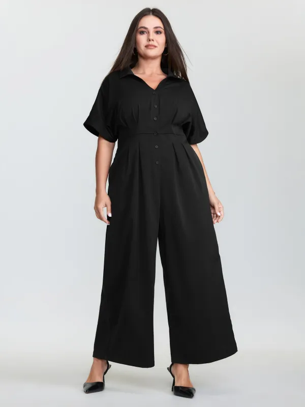 Pleated Waistband Button Detail Pocket Jumpsuit sold by Bloomchic