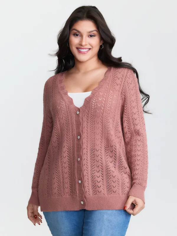 Scalloped Neckline Cut-Out Knit Cardigan sold by Bloomchic