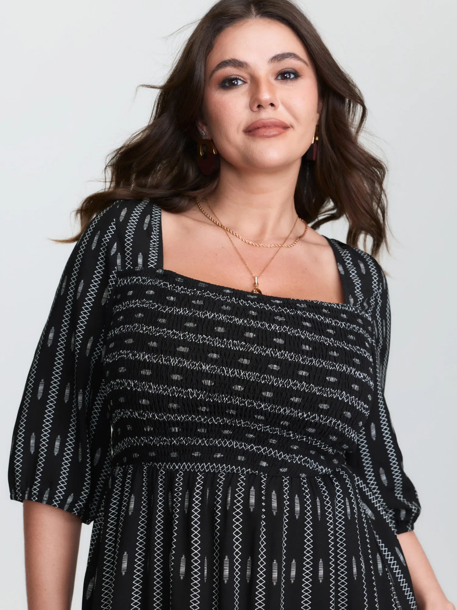 Geometric Print Shirred Square Neck Maxi Dress sold by Bloomchic product image thumbnail 2