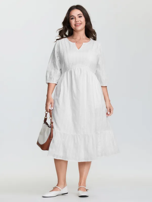 Lace Trim Tiered Textured Midi Dress sold by Bloomchic