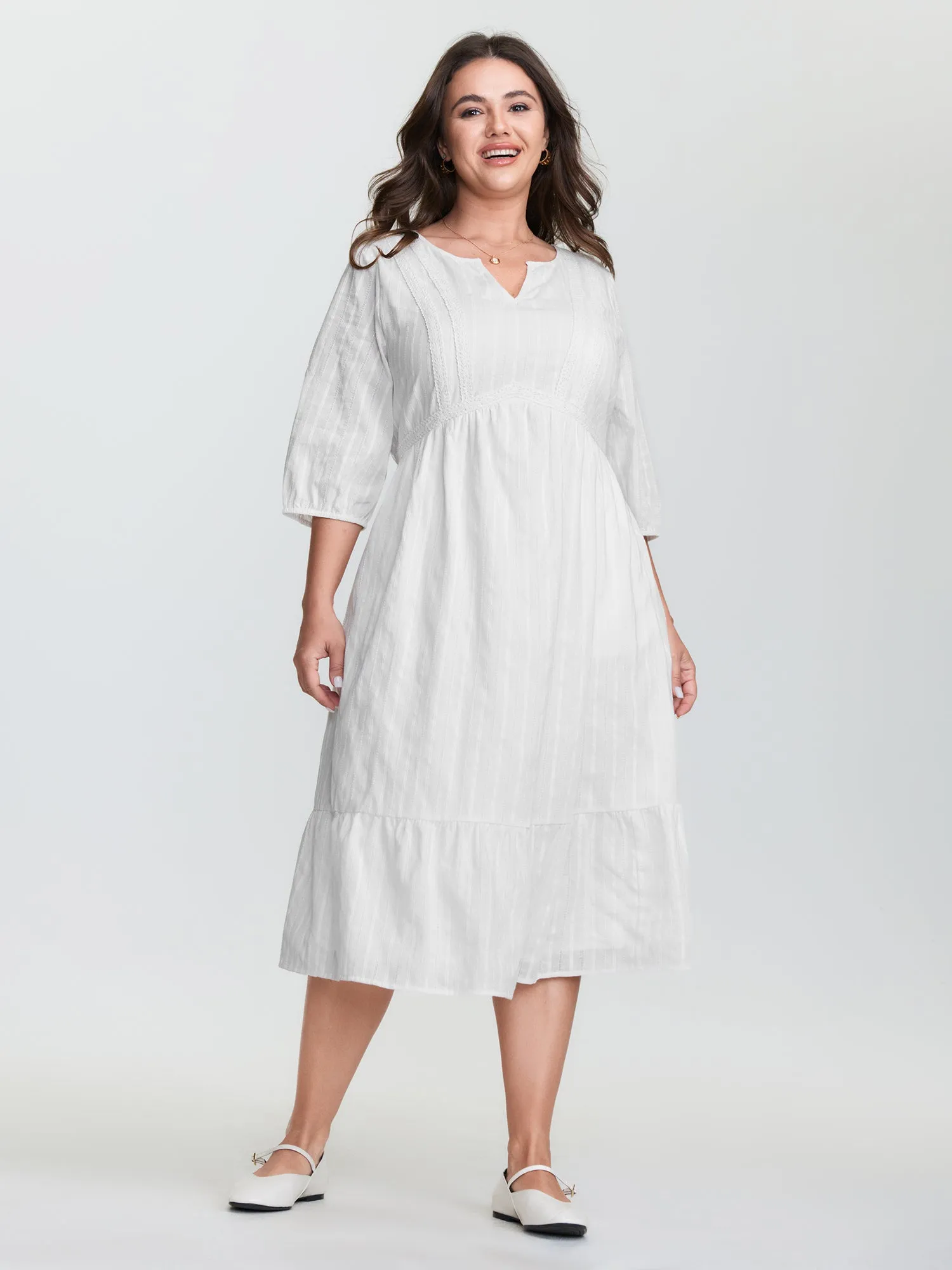 Lace Trim Tiered Textured Midi Dress sold by Bloomchic product image thumbnail 3