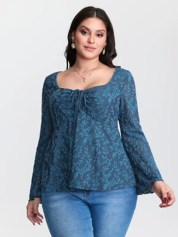 Textured Floral Ruched Adjustable Bodice Blouse sold by Bloomchic