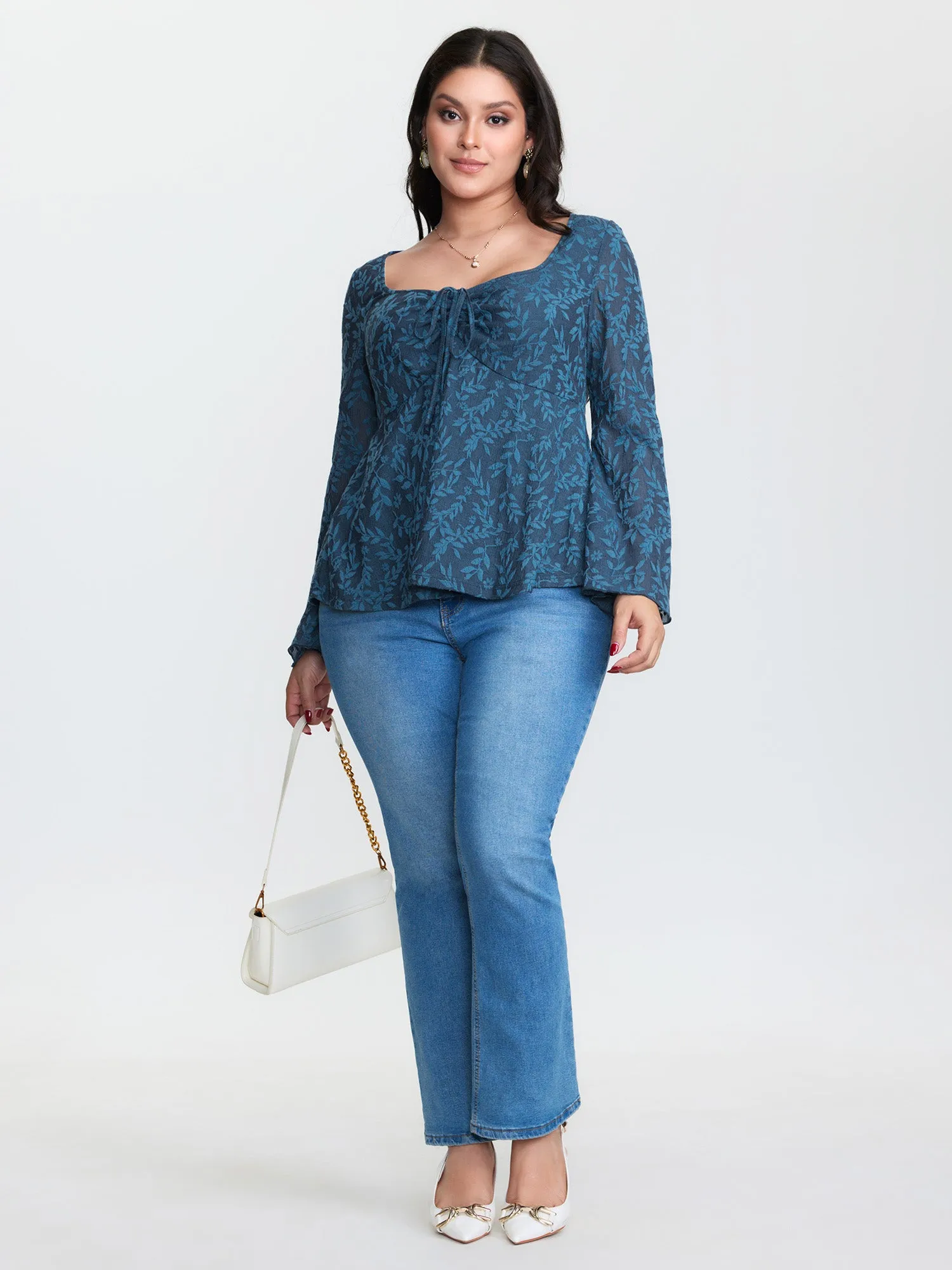 Textured Floral Ruched Adjustable Bodice Blouse sold by Bloomchic product image thumbnail 2