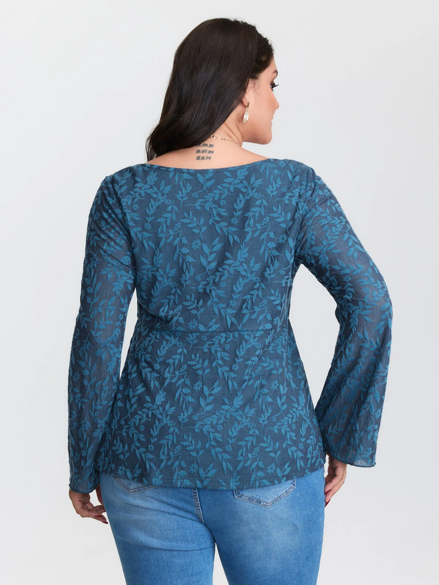 Textured Floral Ruched Adjustable Bodice Blouse sold by Bloomchic product image thumbnail 4