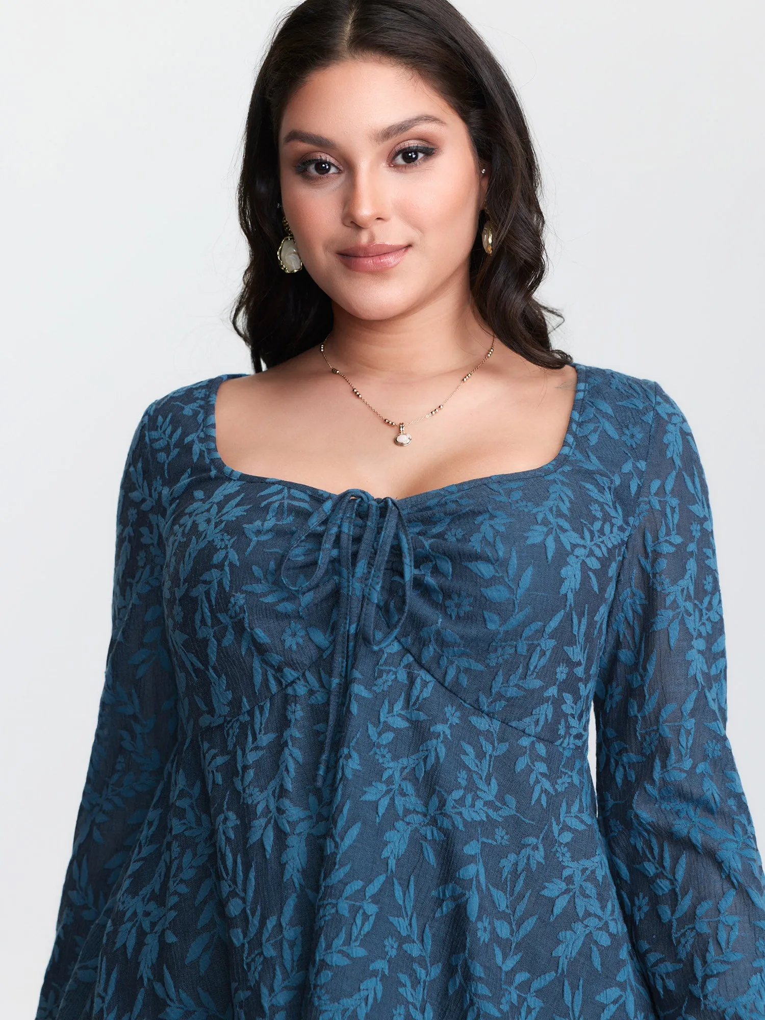 Textured Floral Ruched Adjustable Bodice Blouse sold by Bloomchic product image thumbnail 3