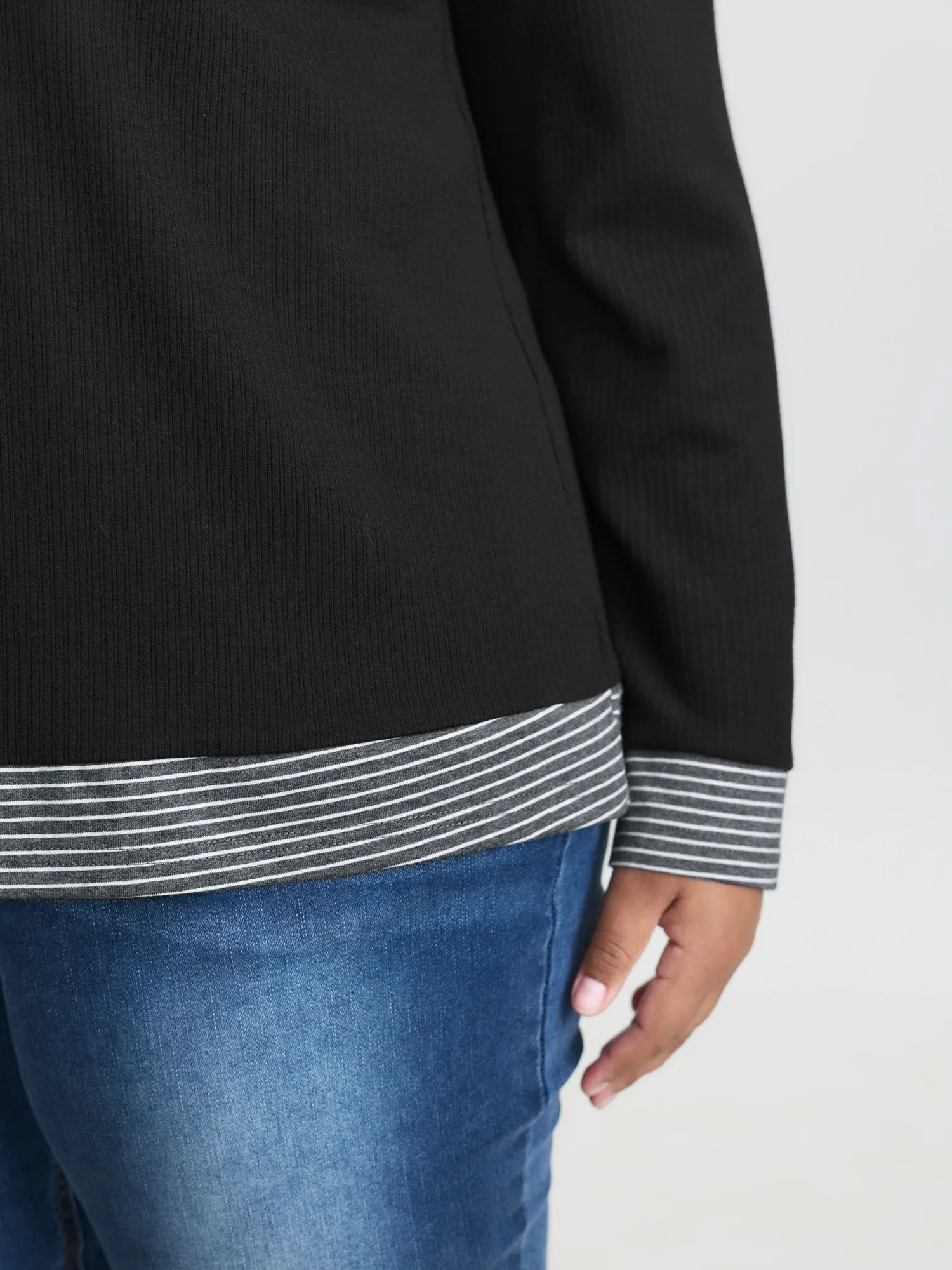 Striped Contrast Button Placket T-Shirt sold by Bloomchic product image thumbnail 3