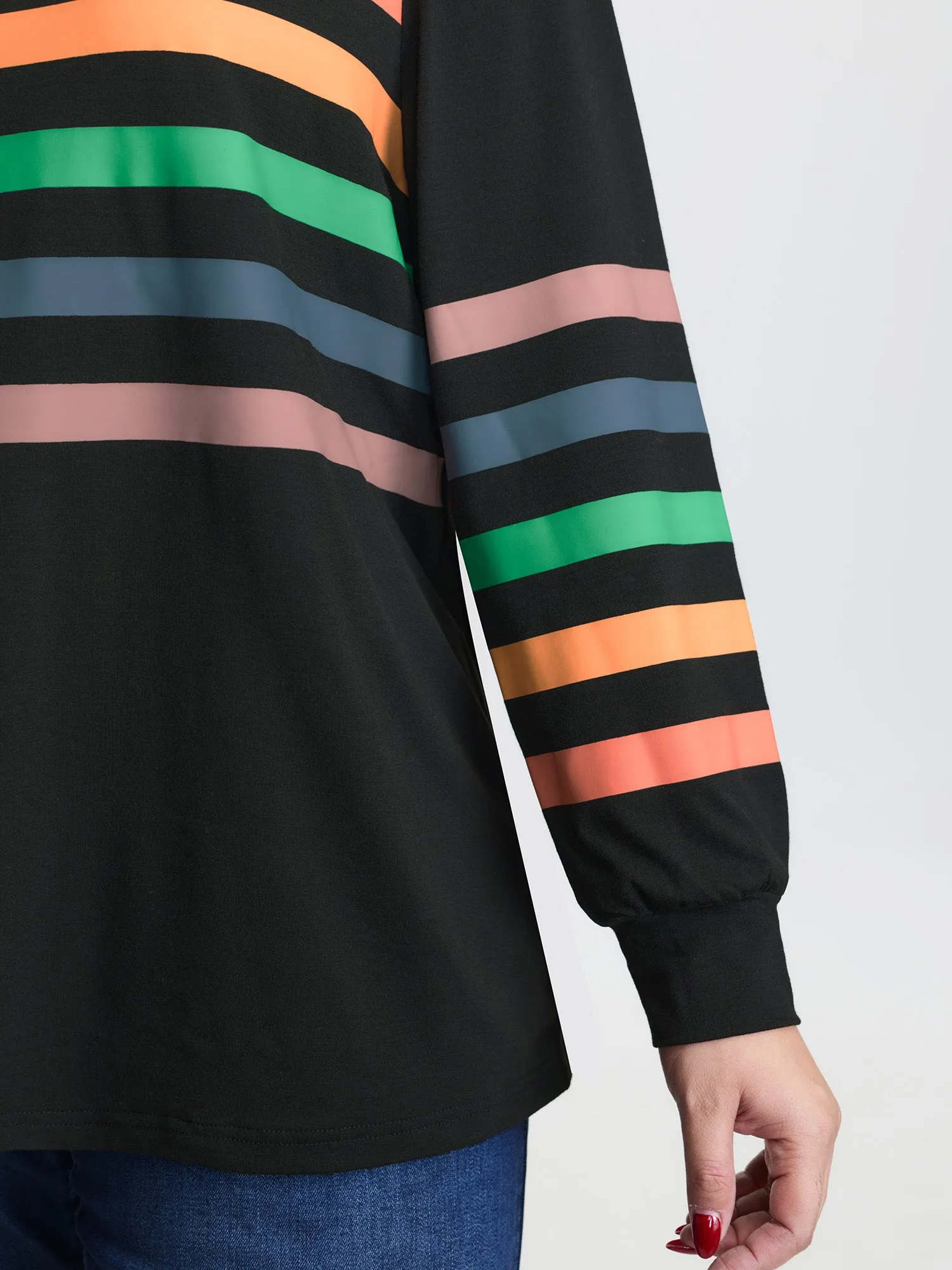 Multi-Color Striped Round Neck T-Shirt sold by Bloomchic product image thumbnail 4