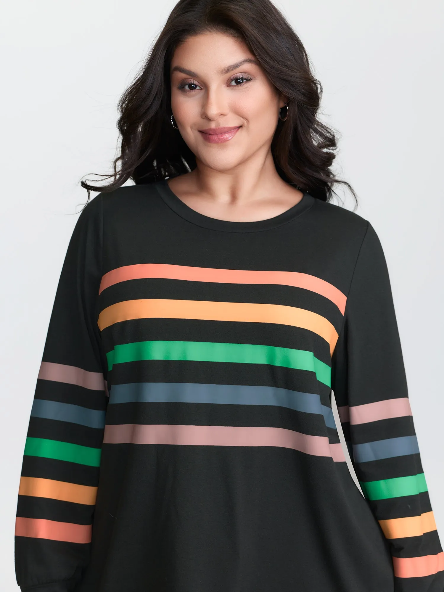 Multi-Color Striped Round Neck T-Shirt sold by Bloomchic product image thumbnail 3
