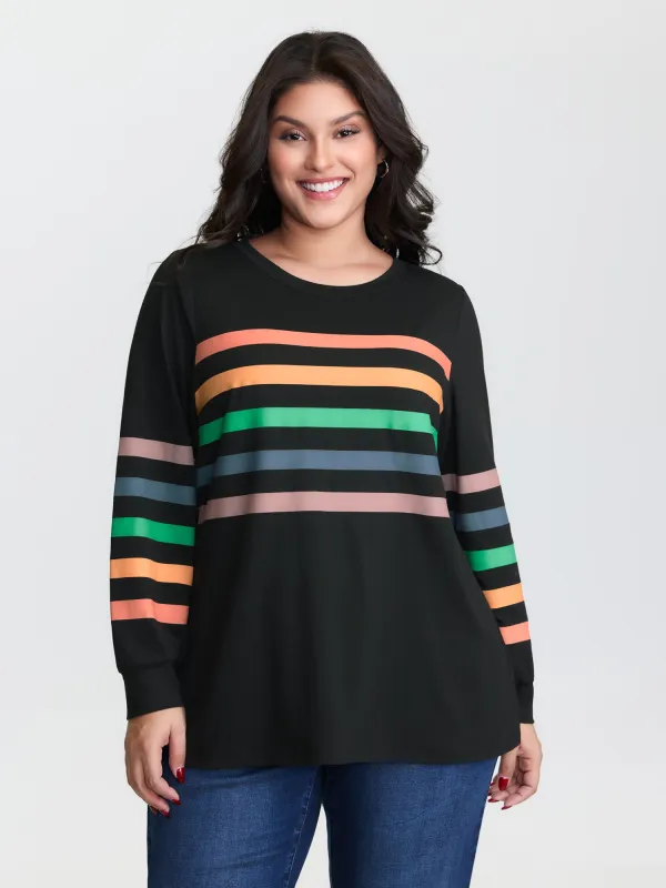 Multi-Color Striped Round Neck T-Shirt sold by Bloomchic