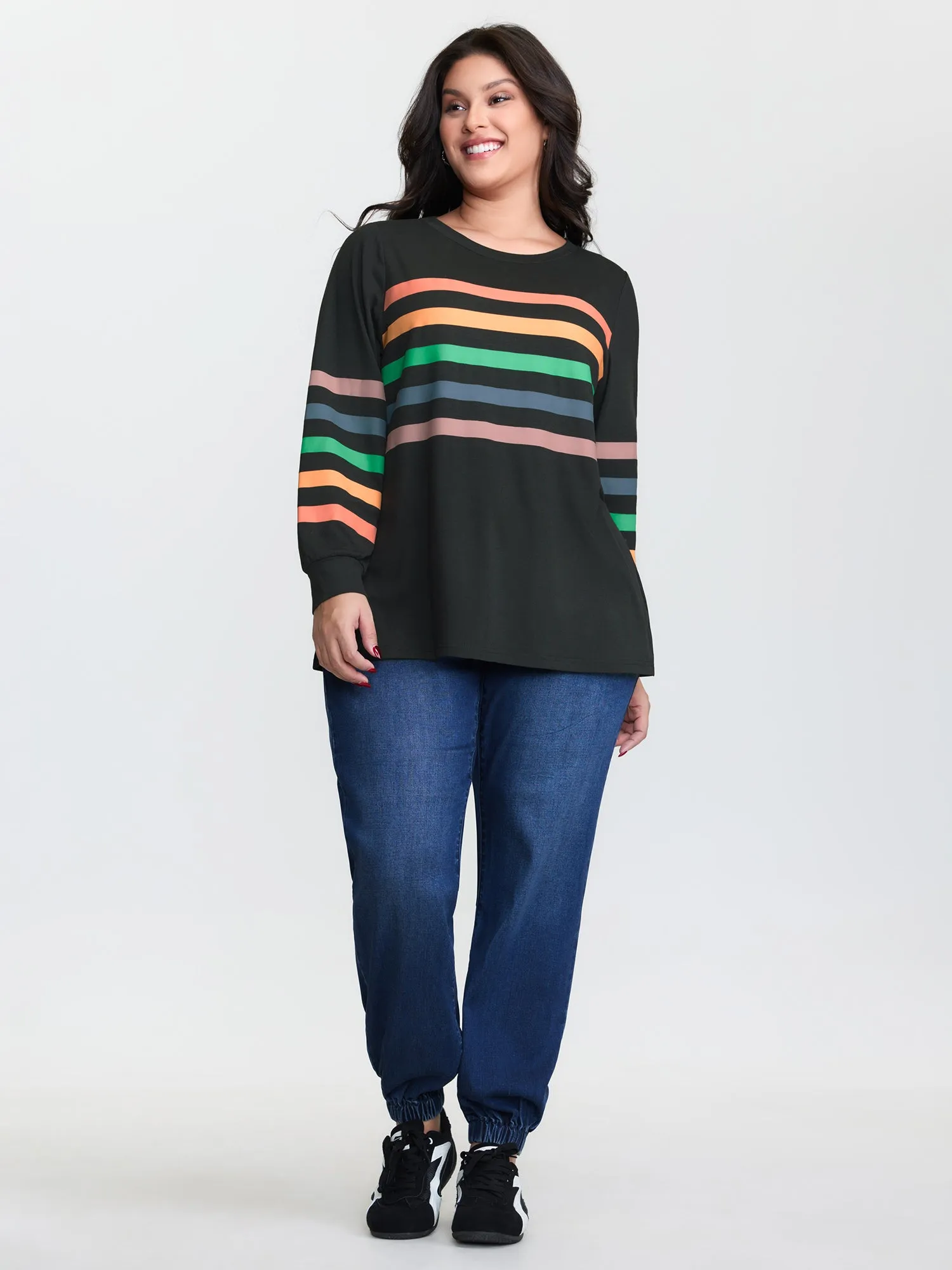 Multi-Color Striped Round Neck T-Shirt sold by Bloomchic product image thumbnail 2
