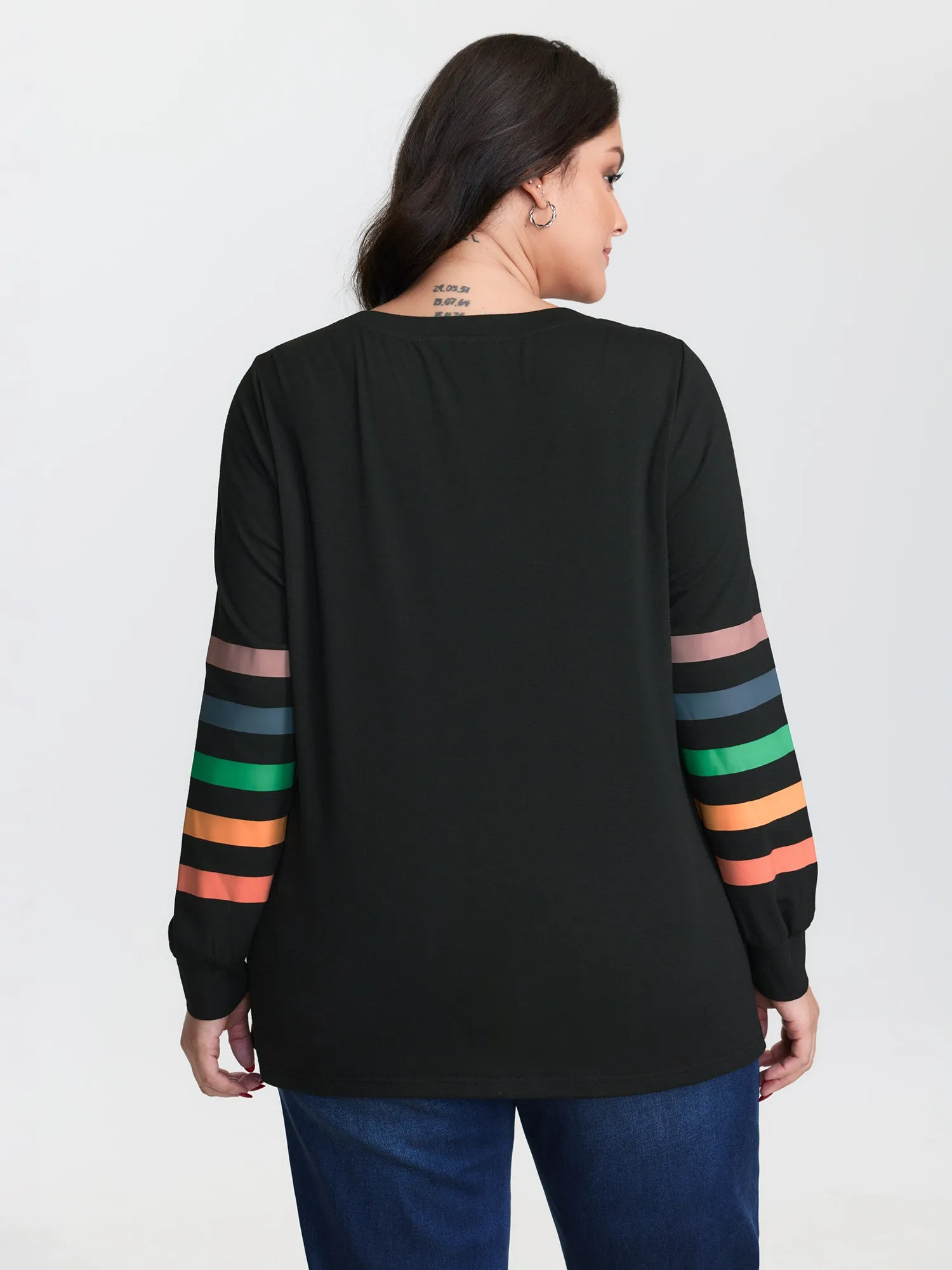 Multi-Color Striped Round Neck T-Shirt sold by Bloomchic product image thumbnail 5