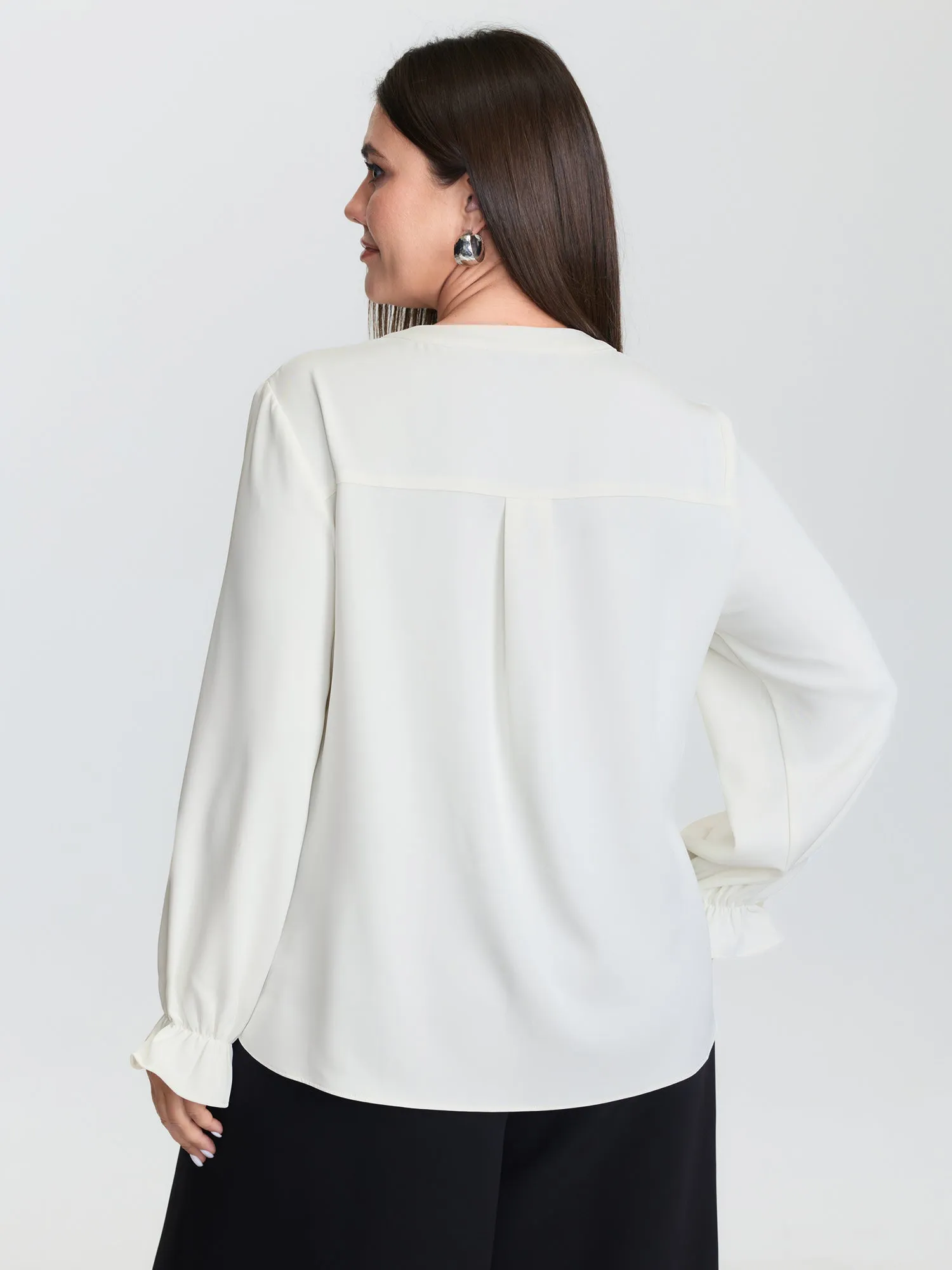 Sheer Neckline Ruffled Cuff Sleeve Blouse sold by Bloomchic product image thumbnail 5