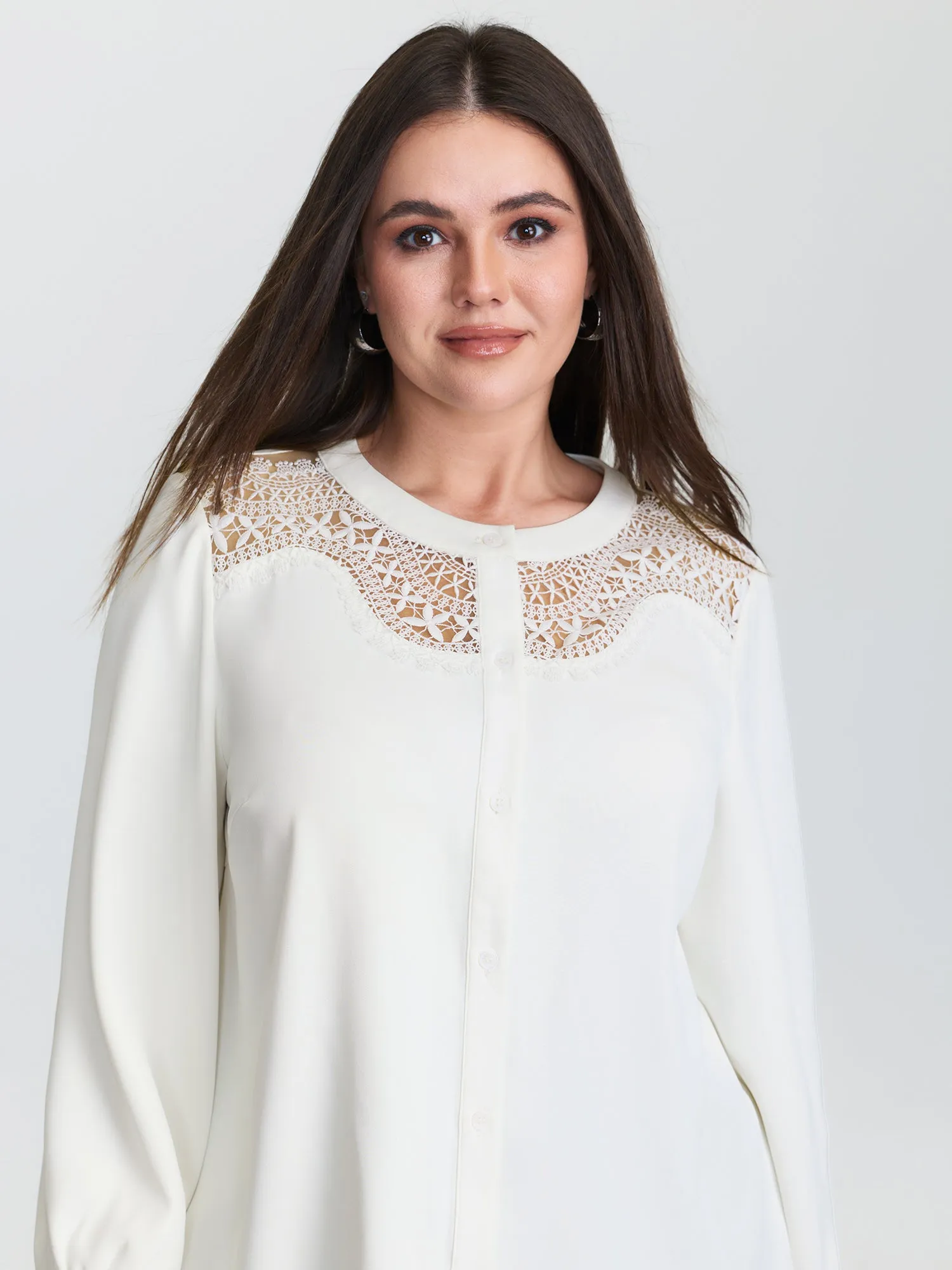 Sheer Neckline Ruffled Cuff Sleeve Blouse sold by Bloomchic product image thumbnail 2