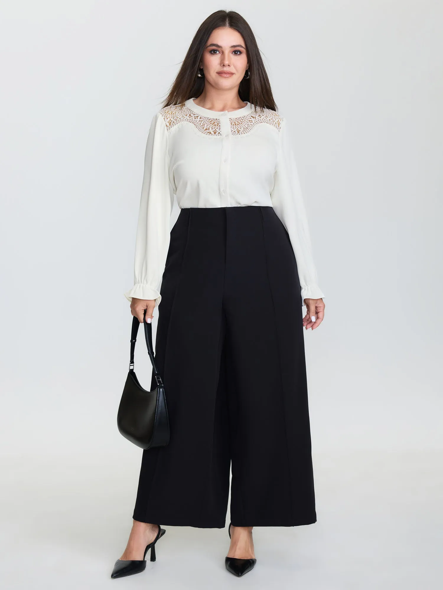 Sheer Neckline Ruffled Cuff Sleeve Blouse sold by Bloomchic product image thumbnail 3