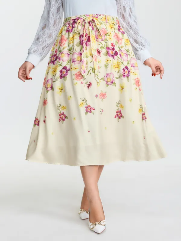 Sweet Floral Print Stretchy Waist Midi Skirt sold by Bloomchic