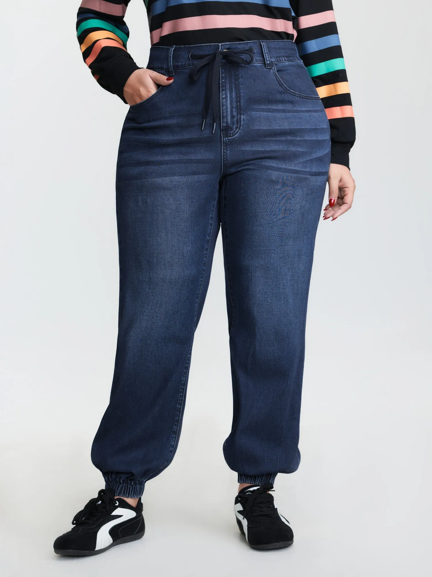 Drawstring Waistband Jogger Jeans sold by Bloomchic