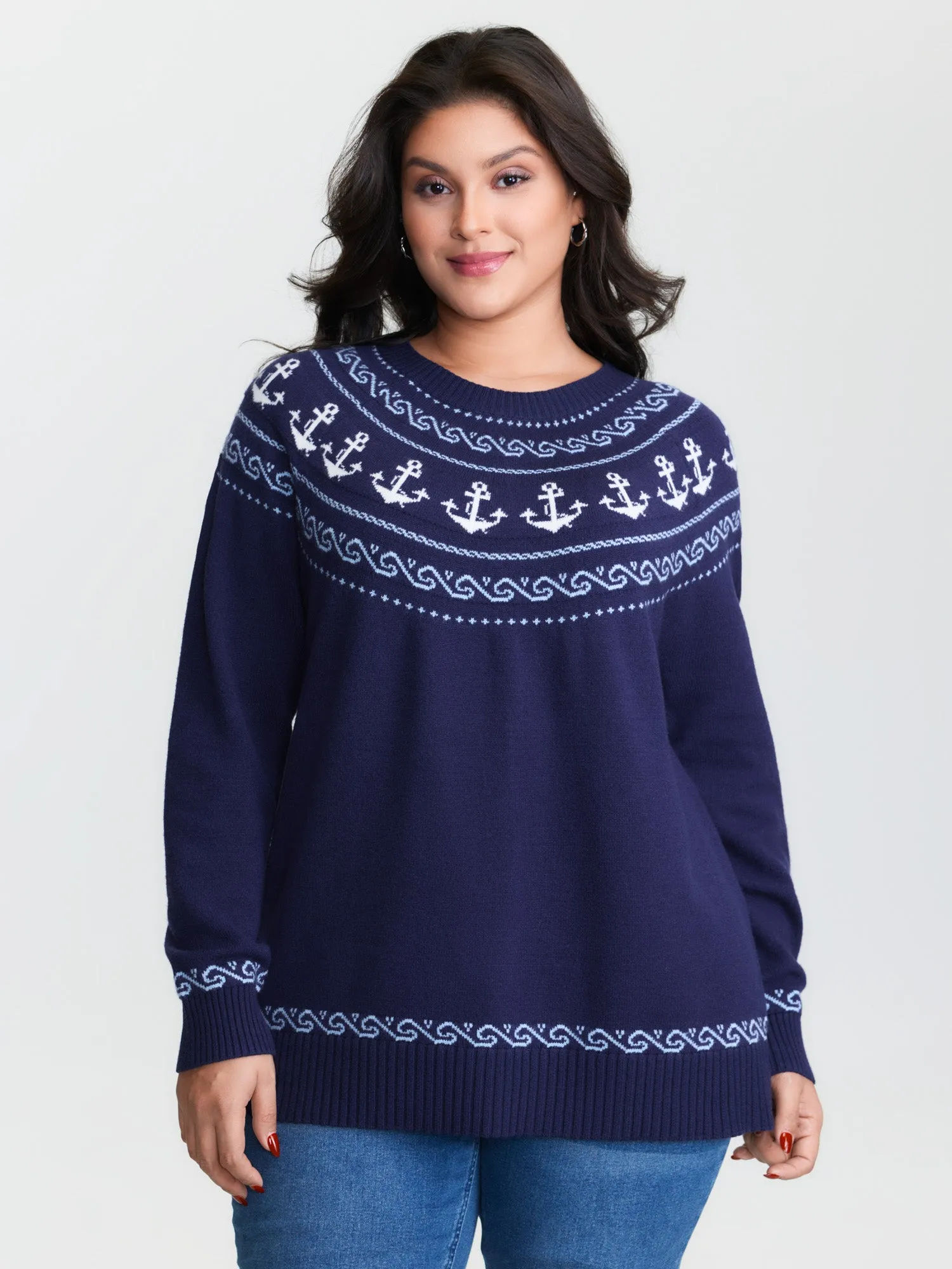 Fair-Isle Nautical Elements Jacquard Pullover sold by Bloomchic