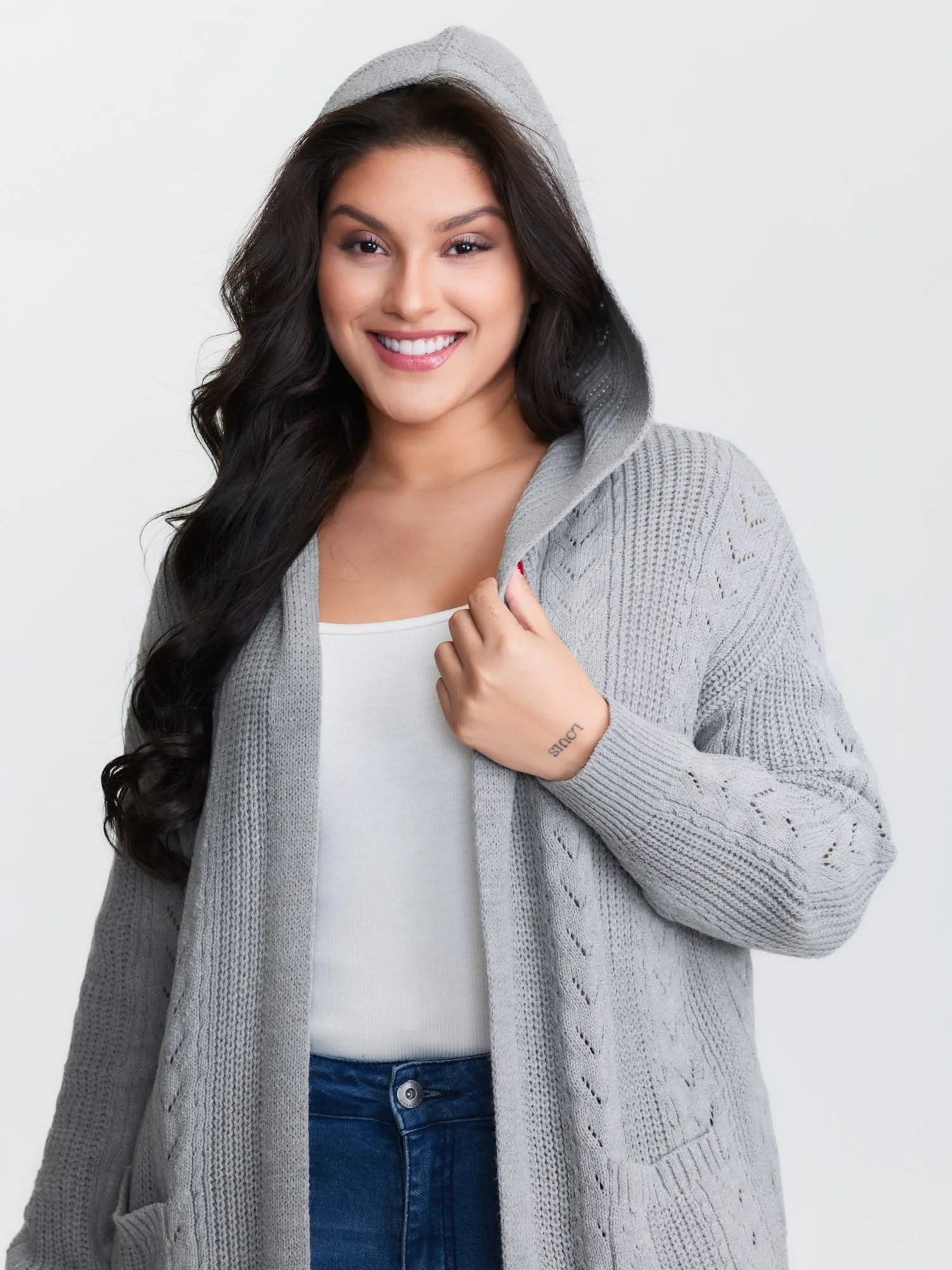 Textured Hooded Pockets Knit Cardigan sold by Bloomchic product image thumbnail 3