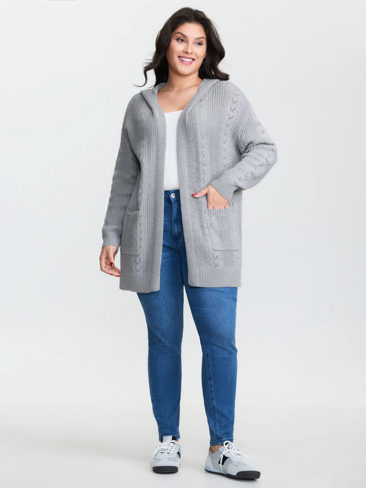 Textured Hooded Pockets Knit Cardigan sold by Bloomchic product image thumbnail 2