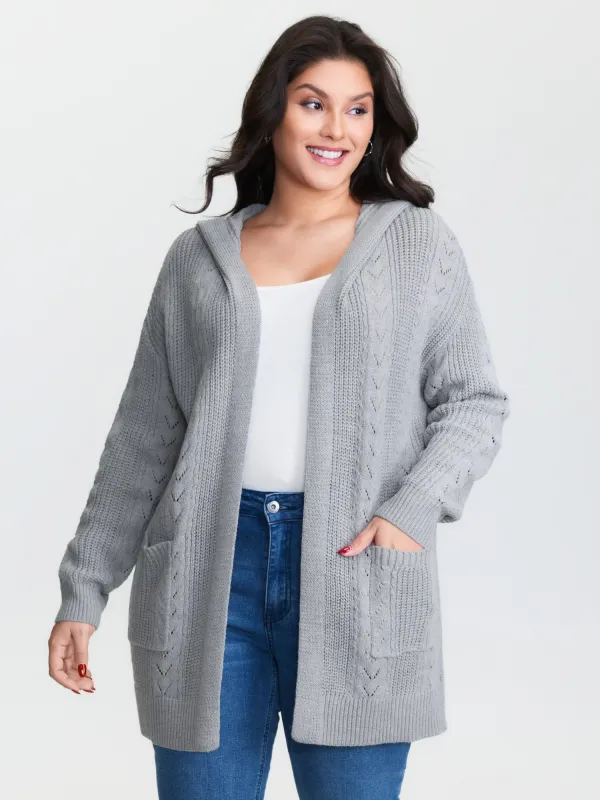 Textured Hooded Pockets Knit Cardigan sold by Bloomchic