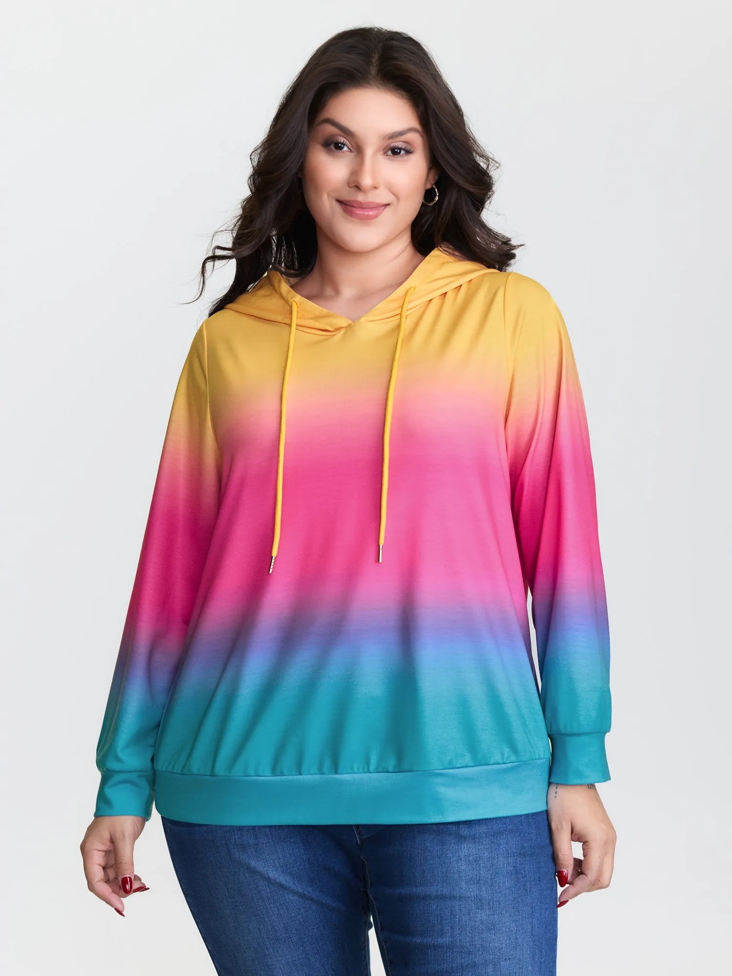 Color Gradient Stretchy Hem Hoodie sold by Bloomchic