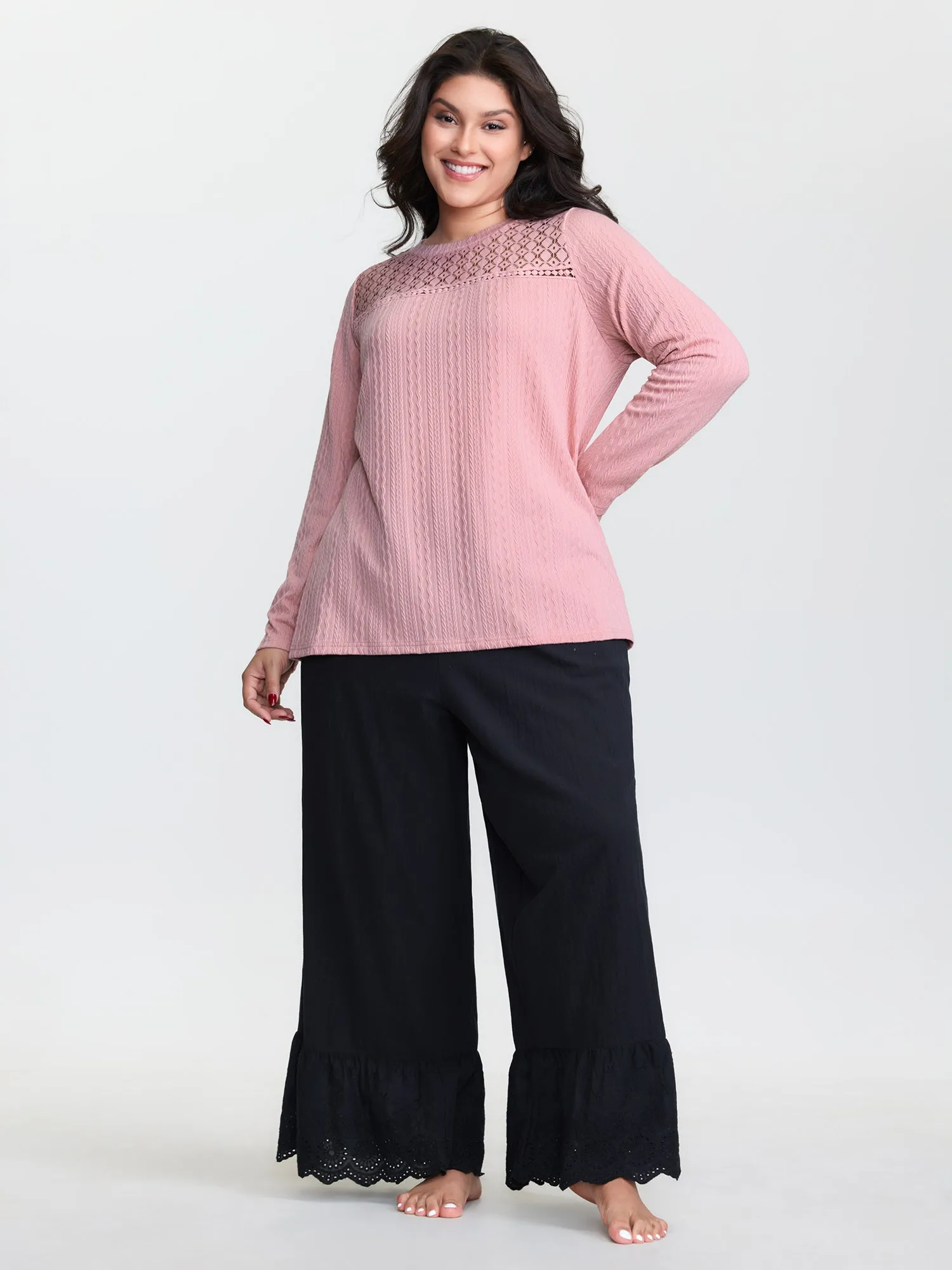 Lace Trim Textured Cut-Out T-Shirt sold by Bloomchic product image thumbnail 2