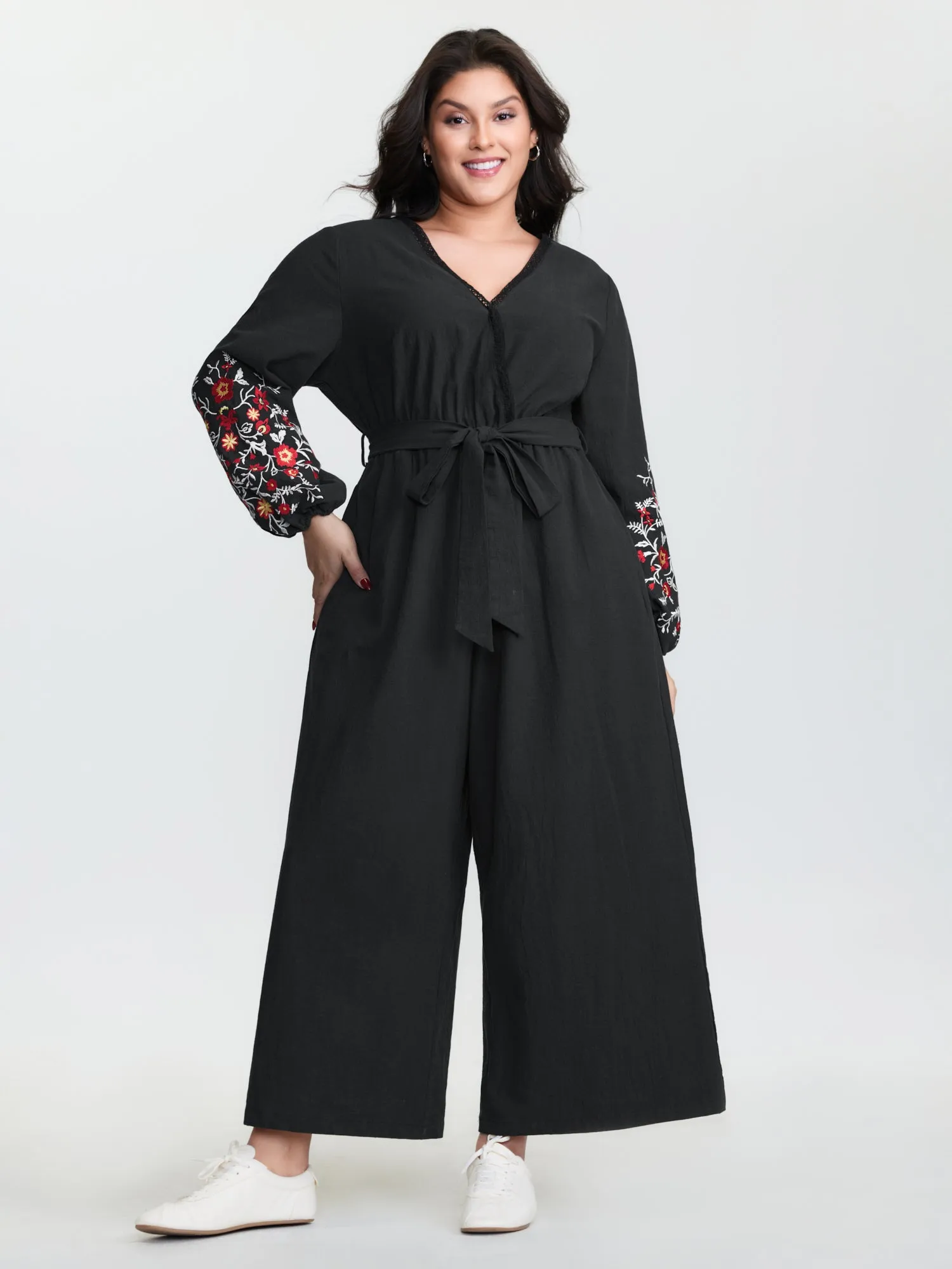 Pure Cotton Floral Embroidered Sleeve Jumpsuit sold by Bloomchic product image thumbnail 3
