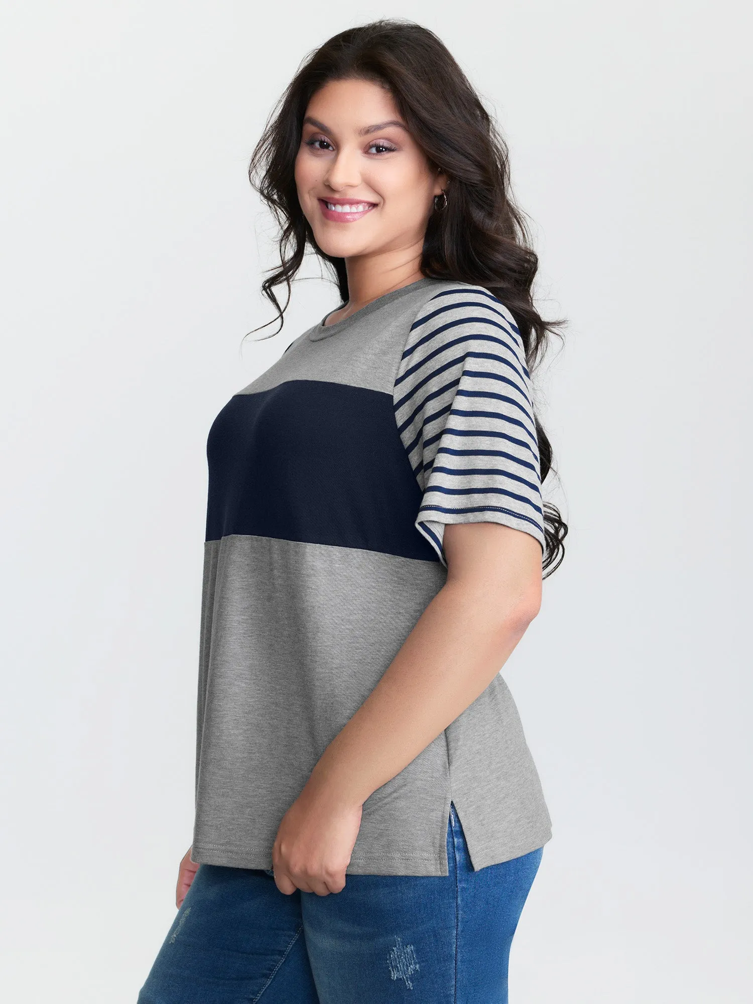Supersoft Striped Color Contrast T-Shirt sold by Bloomchic product image thumbnail 4