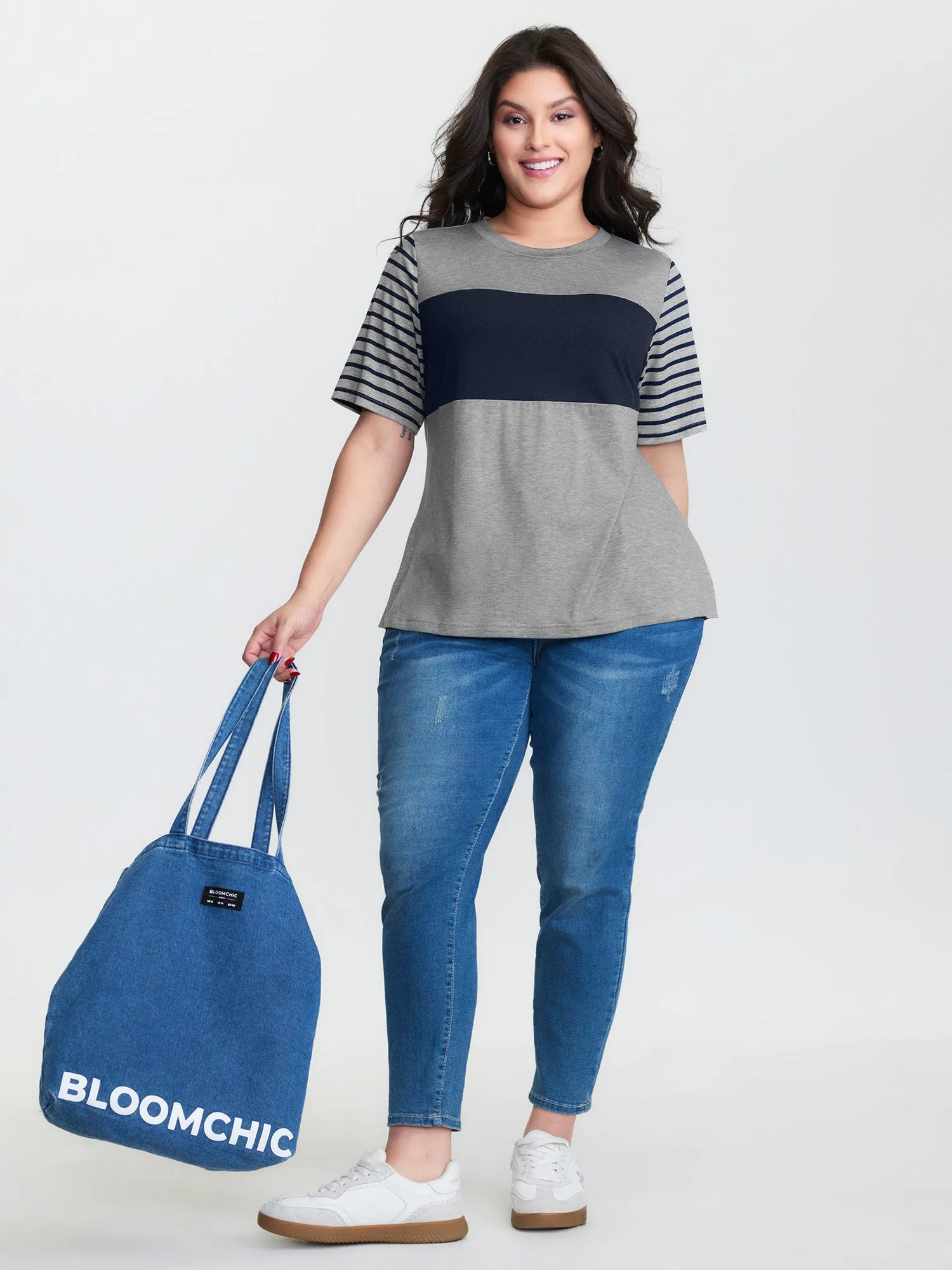 Supersoft Striped Color Contrast T-Shirt sold by Bloomchic product image thumbnail 2