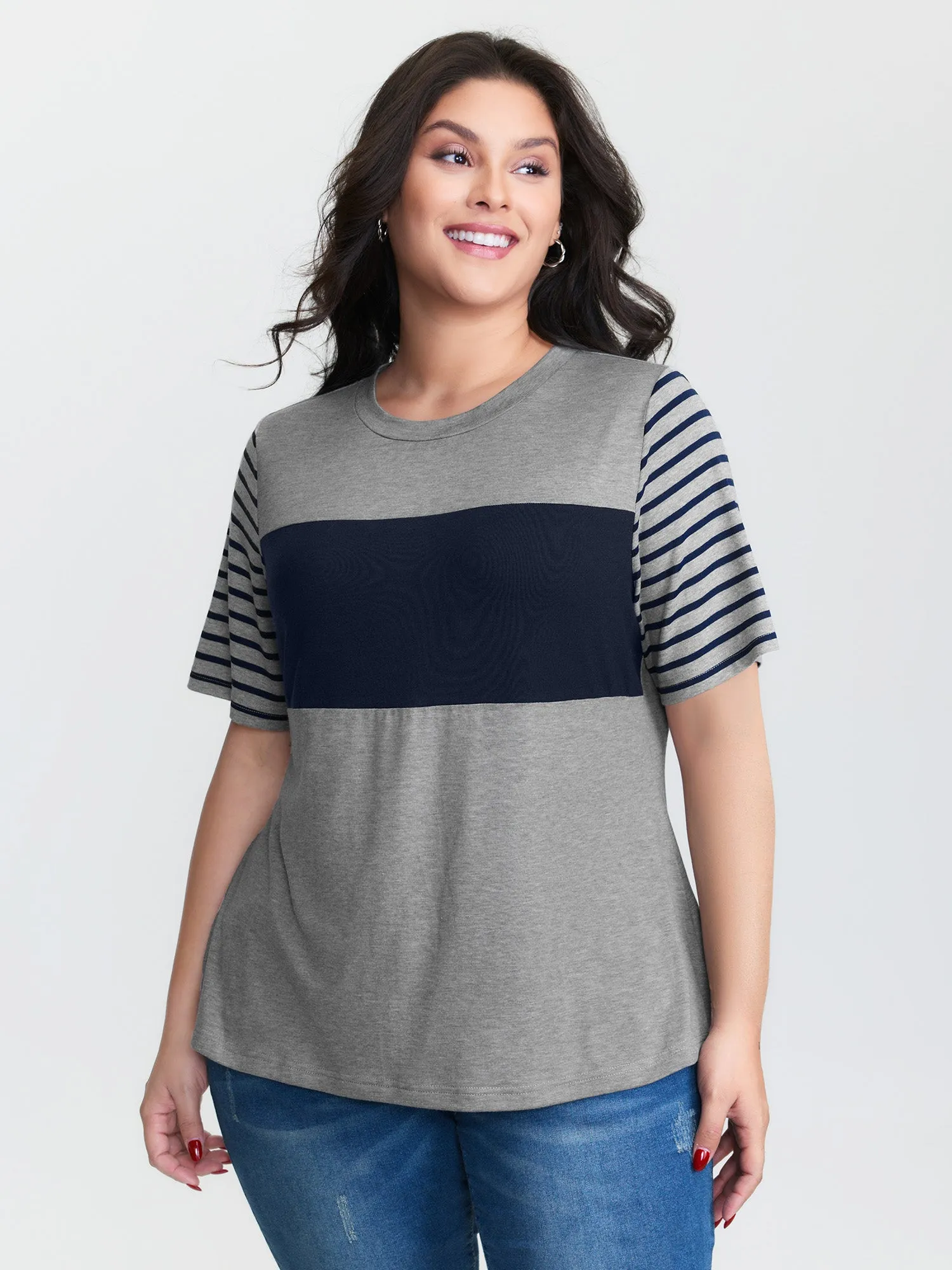 Supersoft Striped Color Contrast T-Shirt sold by Bloomchic