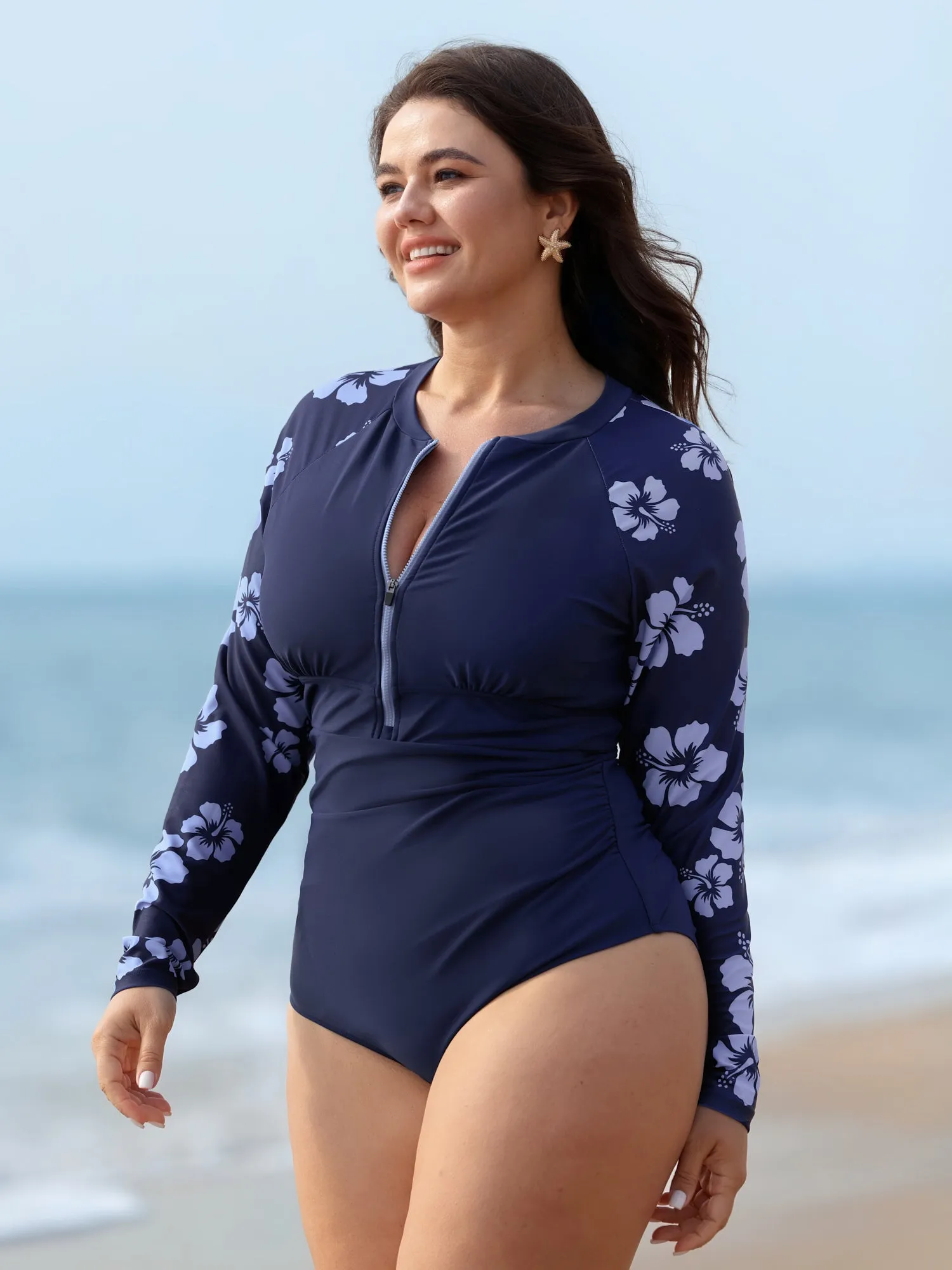 Floral Zipper Color Contrast One Piece Swimsuit sold by Bloomchic product image thumbnail 4