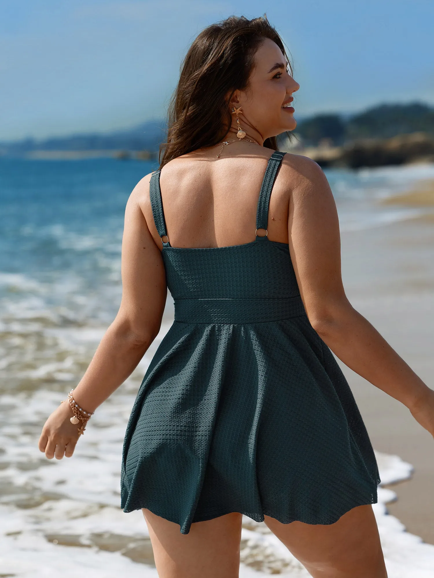 Textured Adjustable Cinched Flared Swim Dress sold by Bloomchic product image thumbnail 5