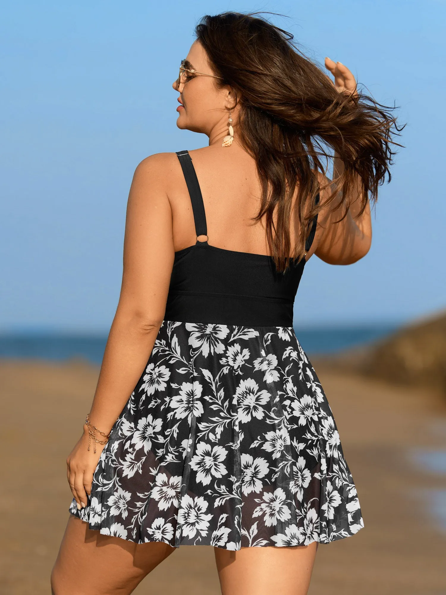 Monochrome Tropical Floral Sheer Swim Dress sold by Bloomchic product image thumbnail 5