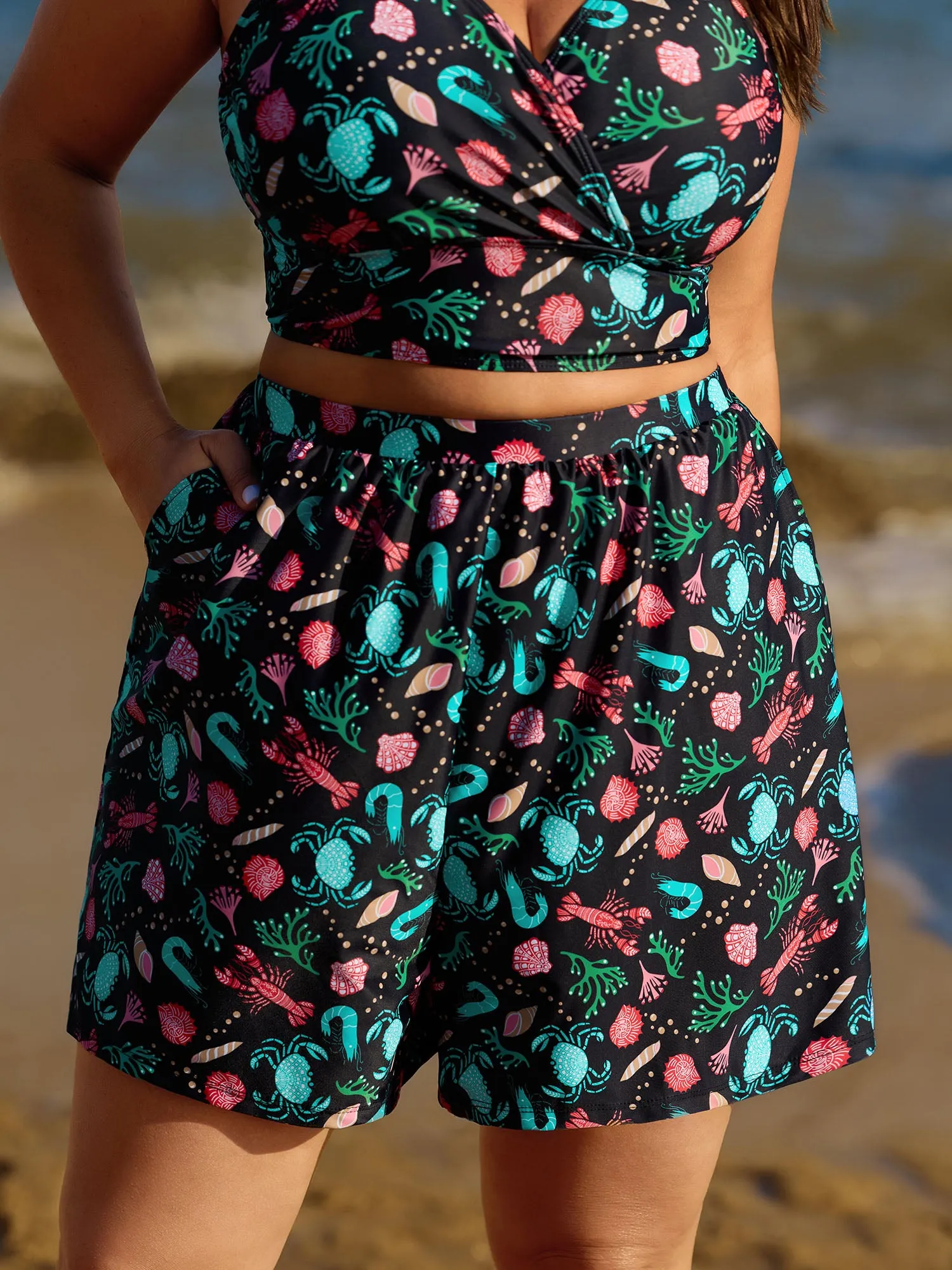 Ocean Print Pockets Swim Shorts sold by Bloomchic