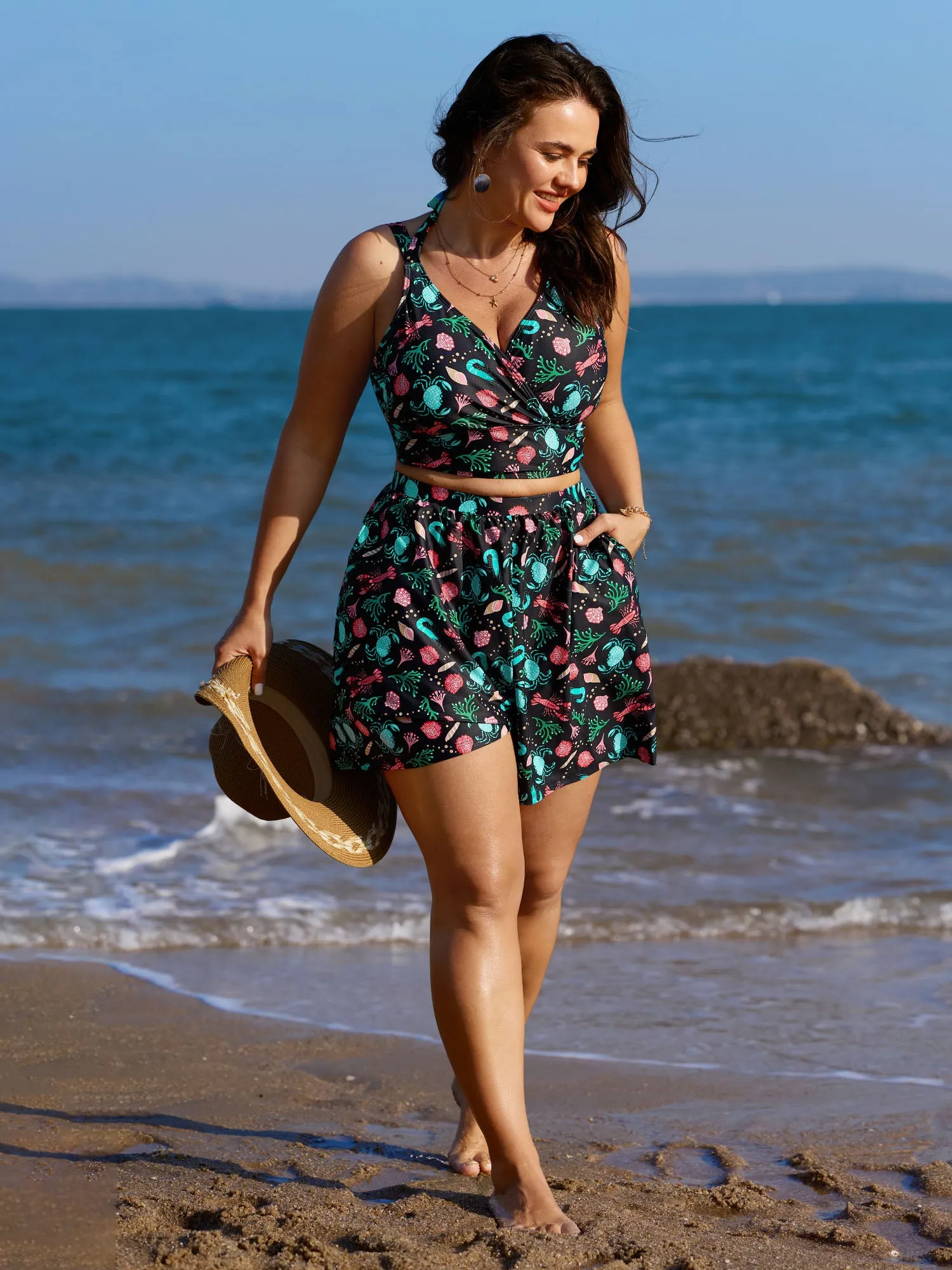 Ocean Print Neck-Tie Swim Top sold by Bloomchic product image thumbnail 2