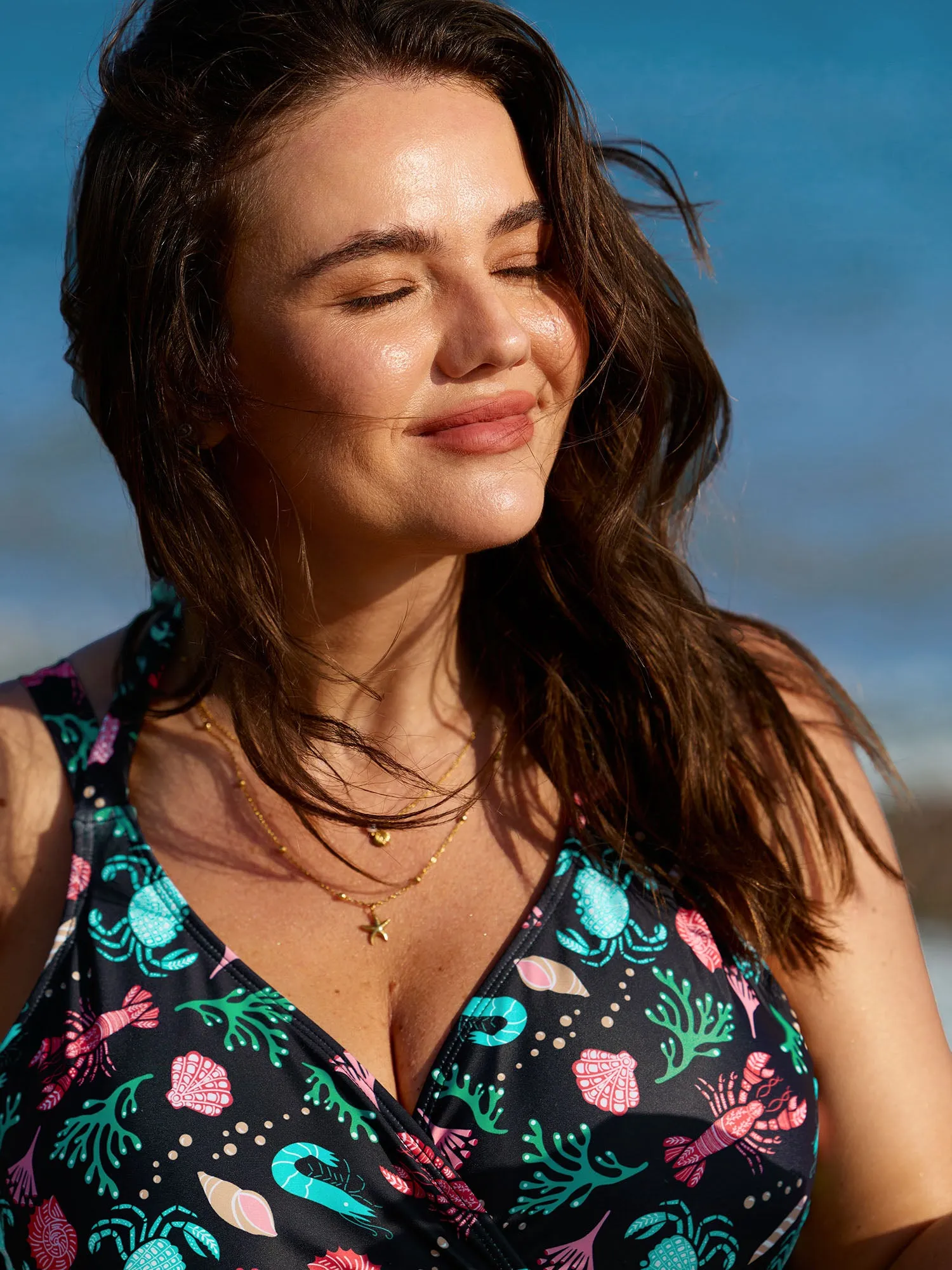 Ocean Print Neck-Tie Swim Top sold by Bloomchic product image thumbnail 3