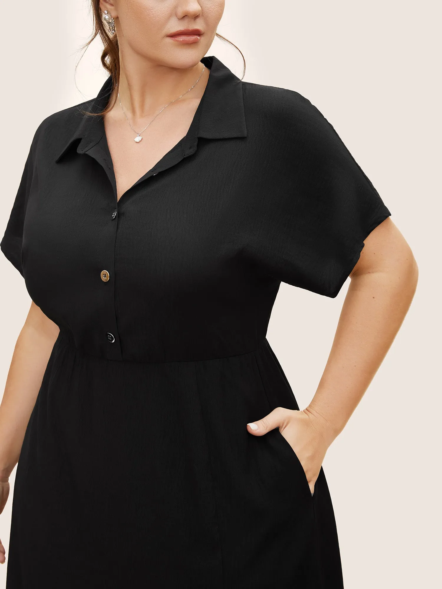 Shirt Collar Button Detail Split Front Dress sold by Bloomchic product image thumbnail 4