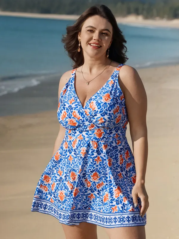 Breezy Print Pocket Surplice Swim Dress sold by Bloomchic